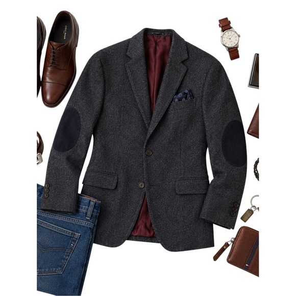 Tommy Hilfiger Other - Tommy Hilfiger Wool Blend Sport Coat Mens 42R Charcoal Elbow Patches Two Button
